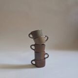 Set of 5 brown stoneware cups