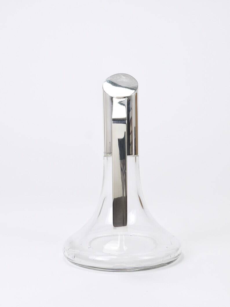 Riedel Mesa Elegant Silver & Crystal Carafe, Decanter, Pitcher, Italy, 1980s