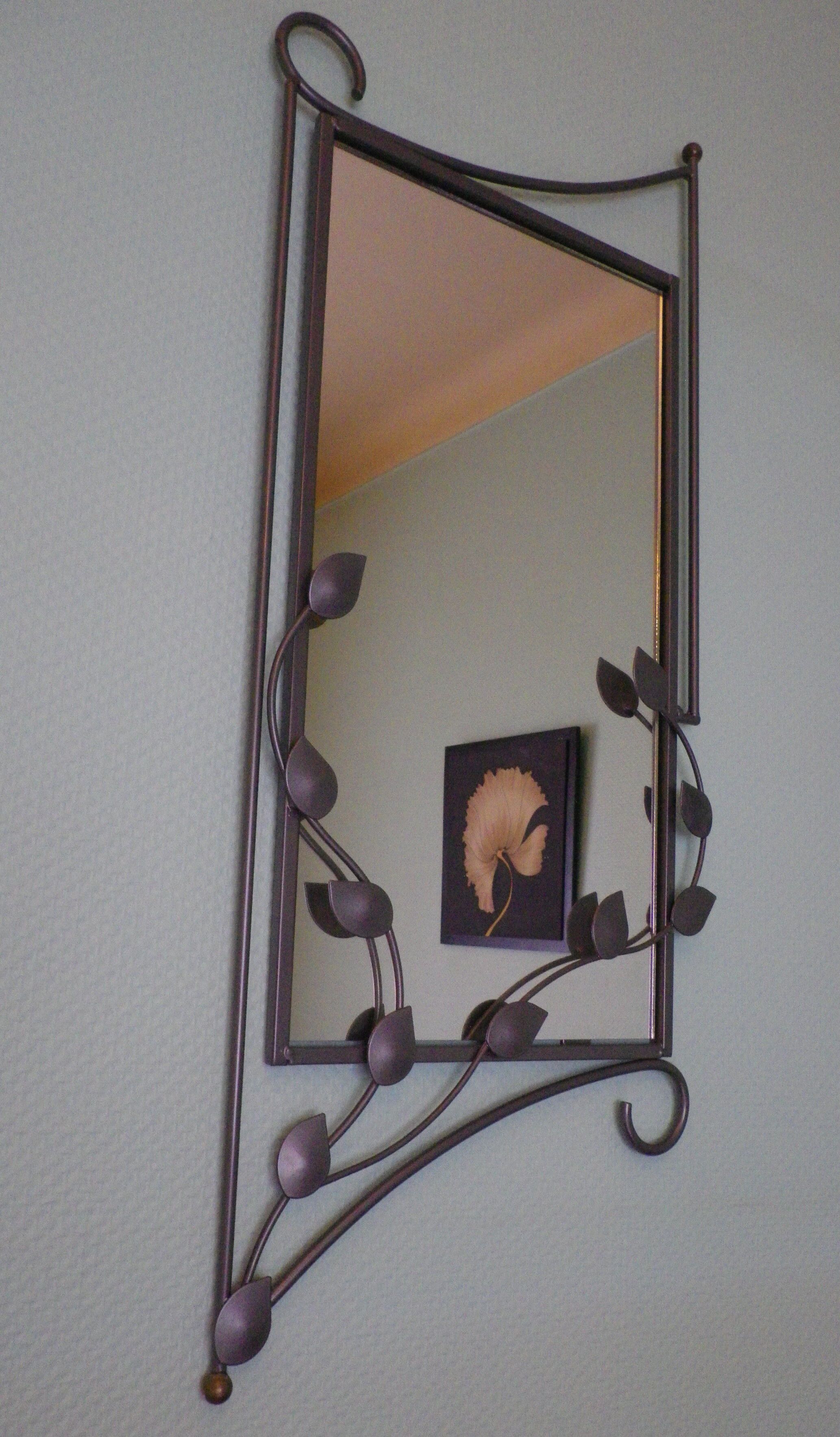 Designer mirror with gray metal surround 89x37cm