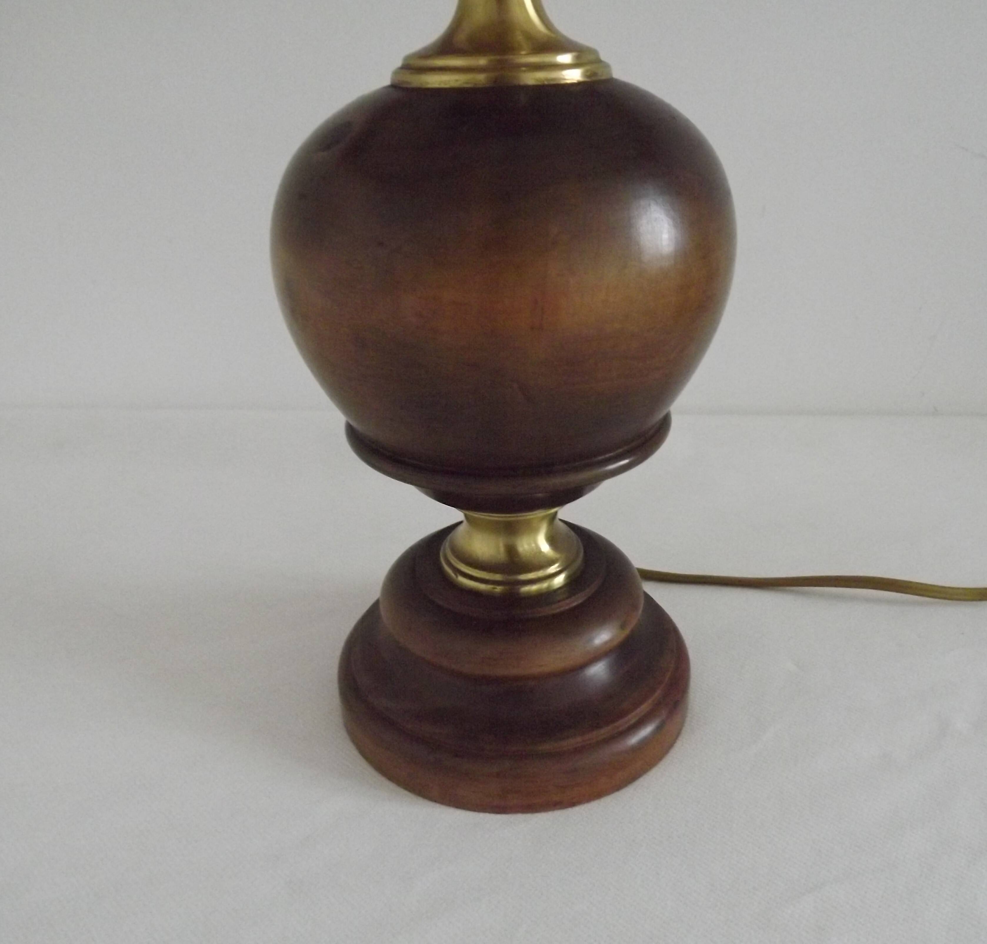 Vintage French Country Style Lamp Turned Wood Base & Hide Skin Shade