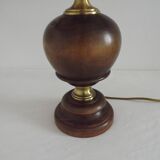 Vintage French Country Style Lamp Turned Wood Base & Hide Skin Shade