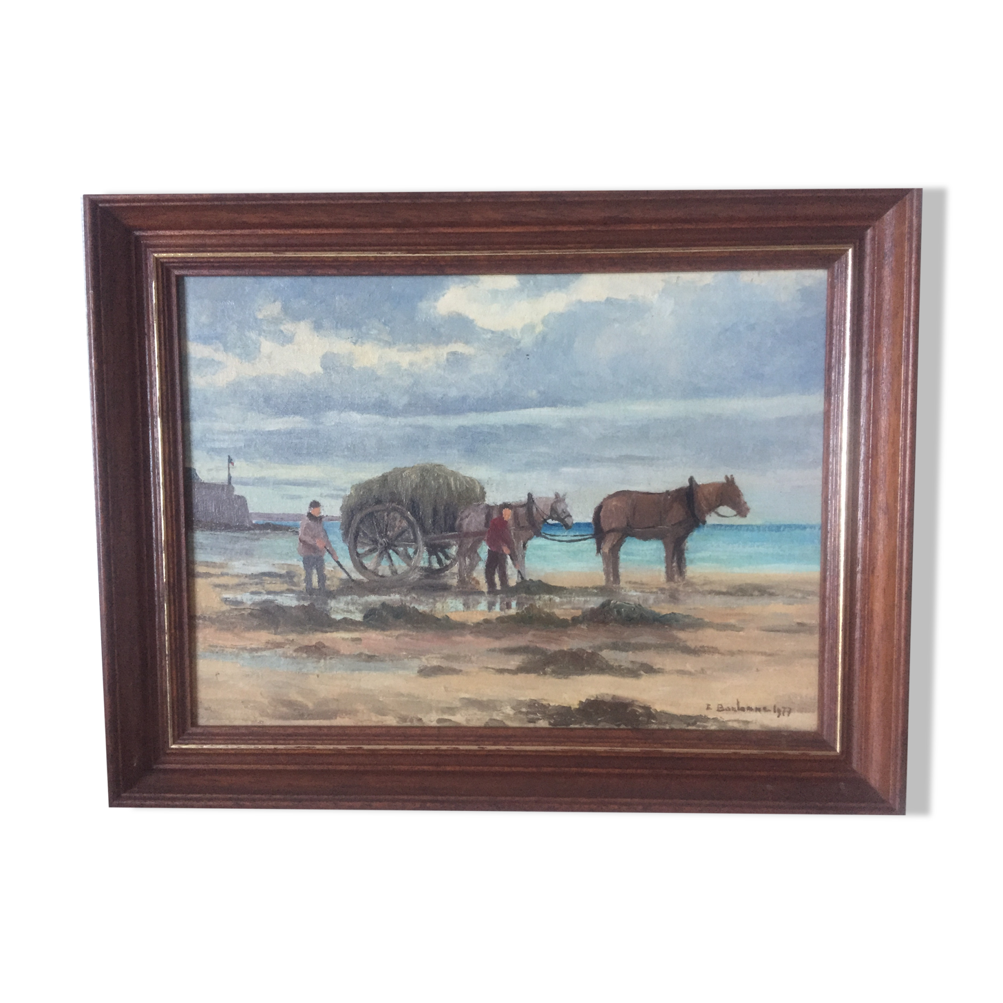 Oil on canvas gulls on the large beach of Saint-Malo