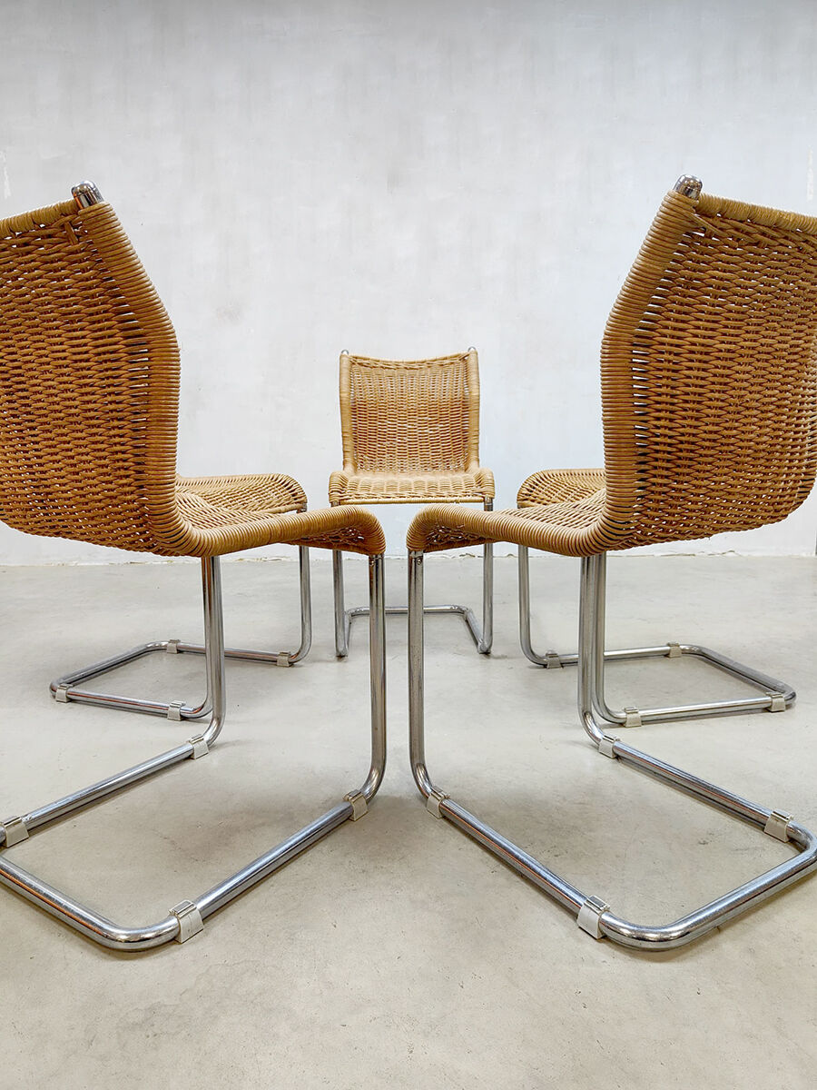 5 vintage rattan dining chairs