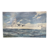 oil on canvas - Marine, Battleship on rough sea, signed Poncelet