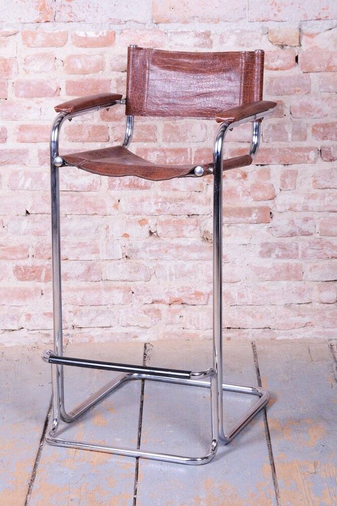 Bauhaus Bar Chair in Chromed Steel and Faux Leather, Germany, 1970s