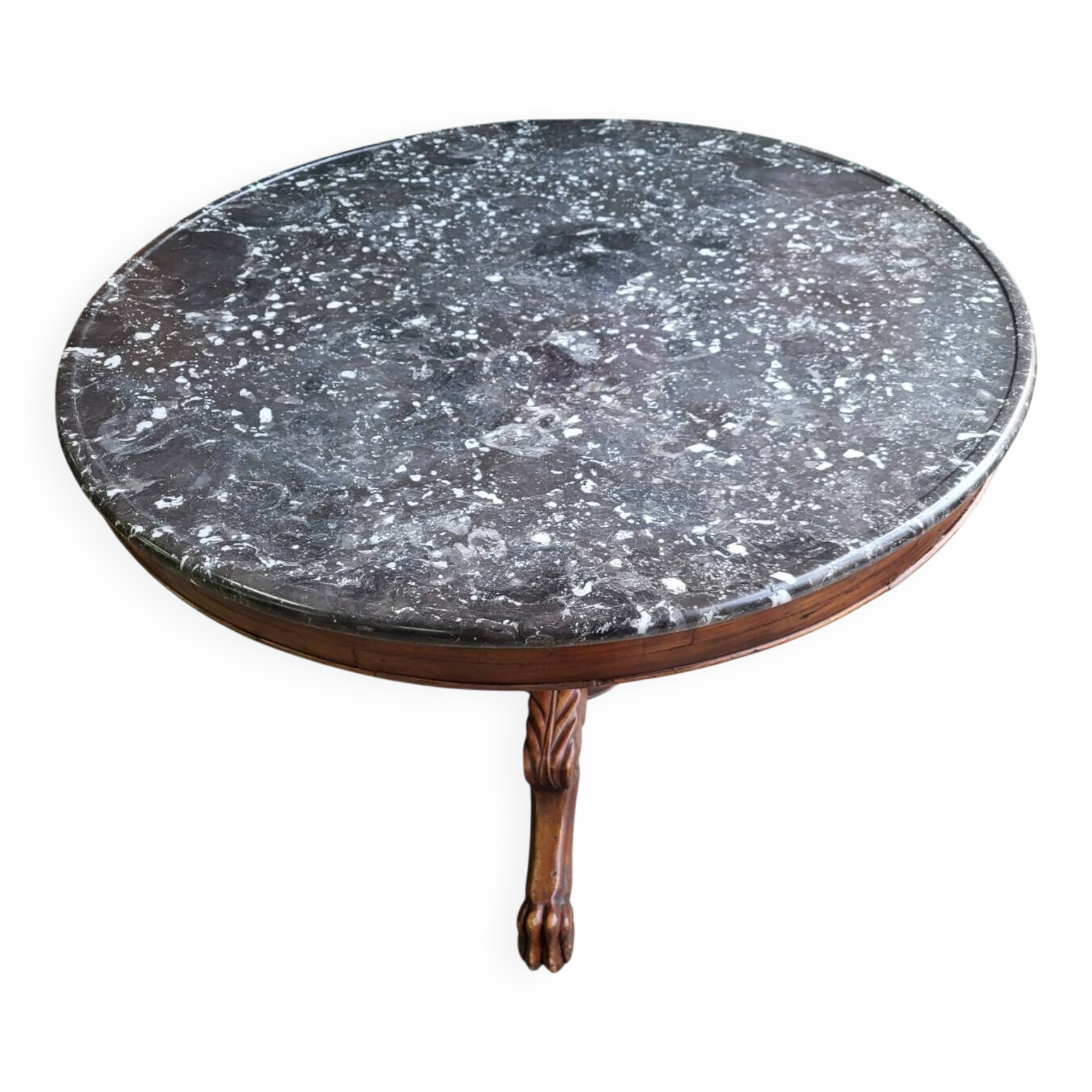 Round pedestal table with marble top and mahogany tripod from the 19th century