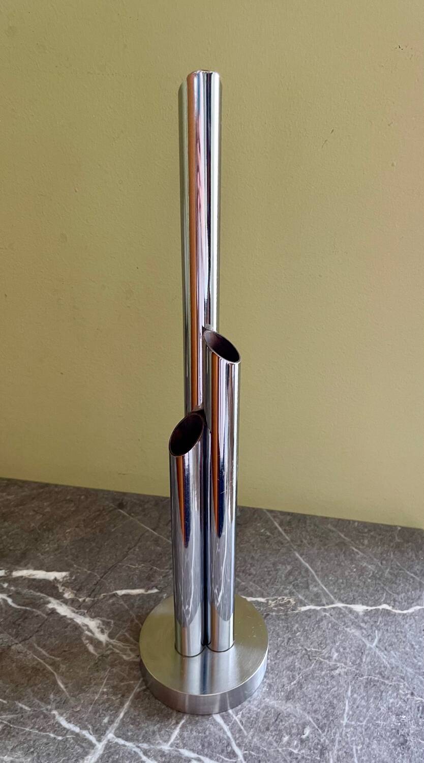 Organ vase with 3 chrome metal soliflores from the 70s