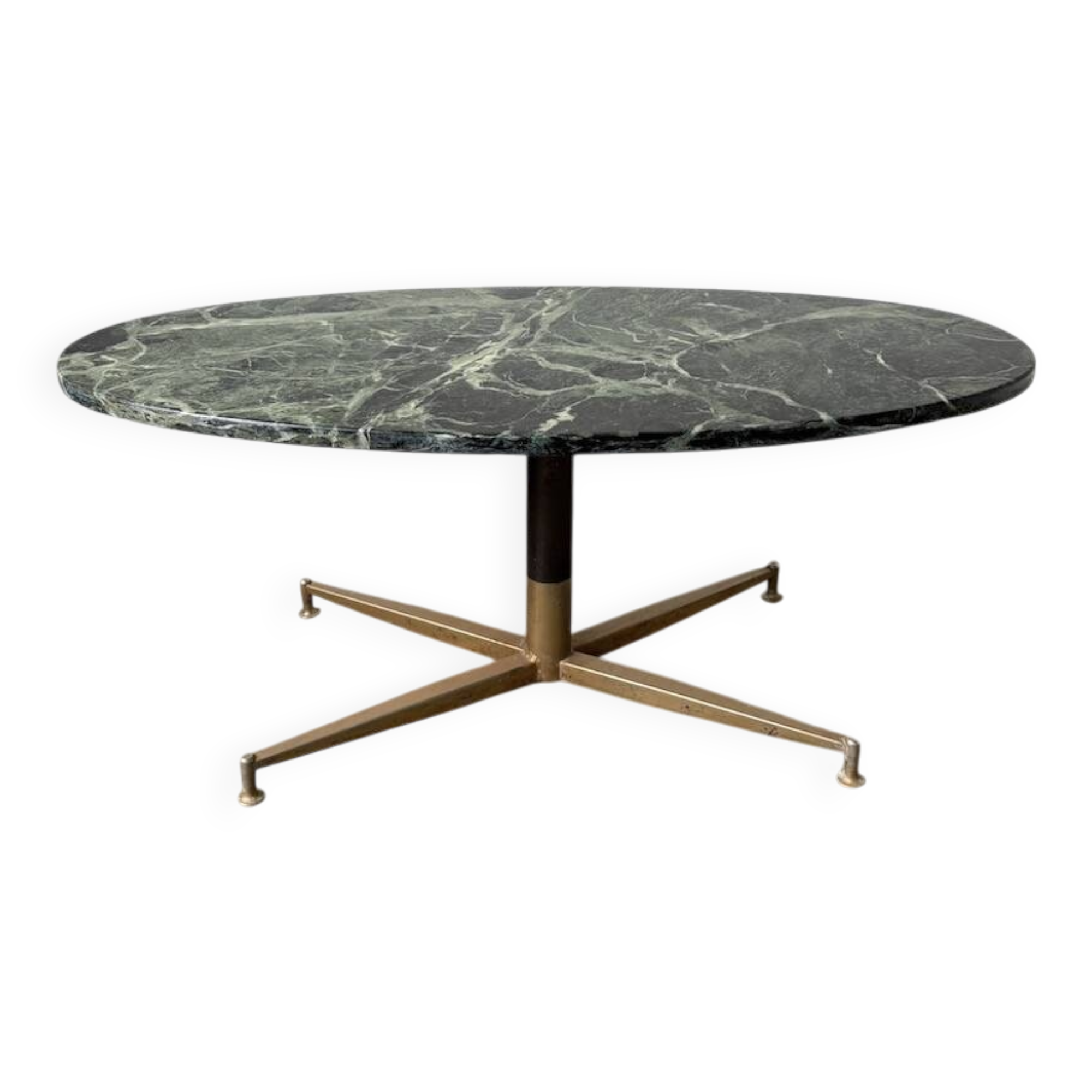 Table basse en marbre vert et laiton par Michel Kin pour Arflex