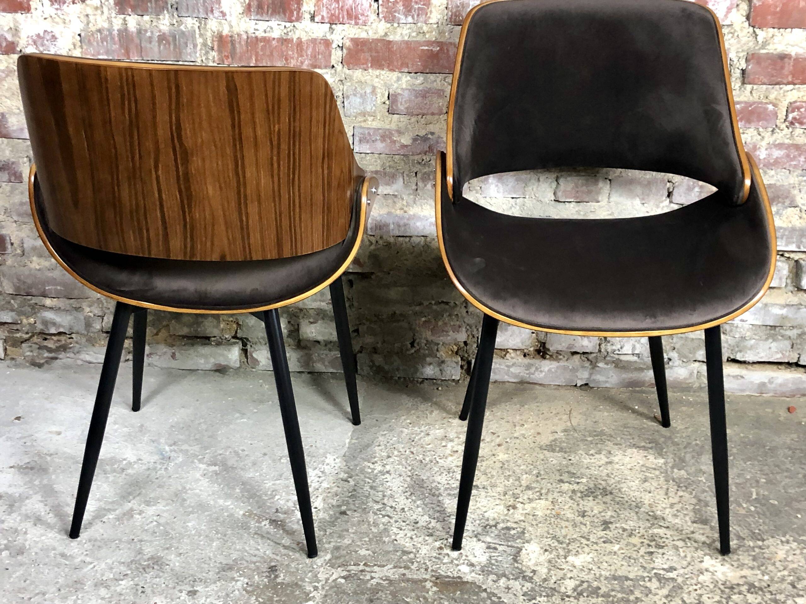 Scandinavian chairs (set of 6) in wood and velvet from the 2000s.