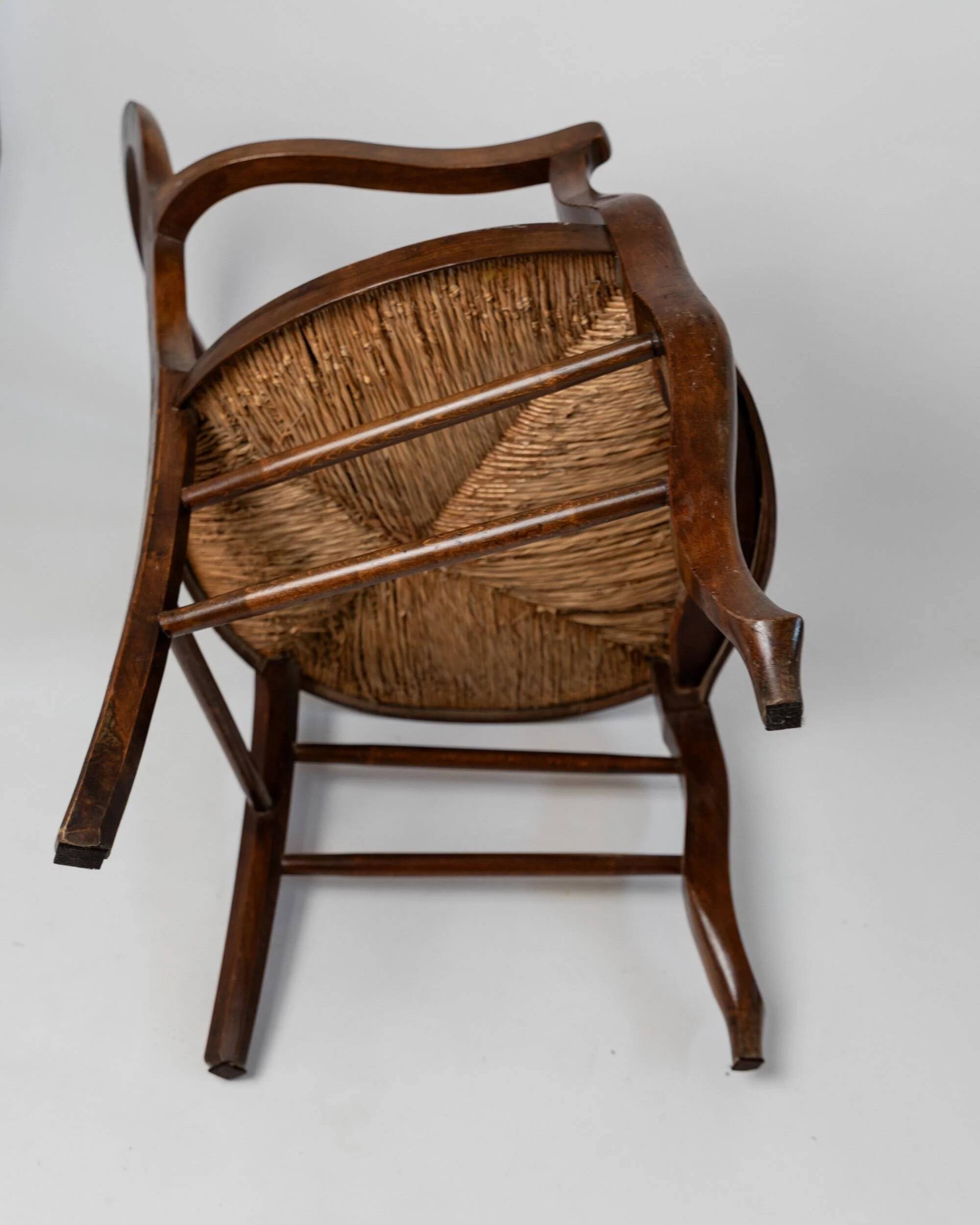 Vintage set of 2 Louis-Philippe armchairs from the 19th century, cherry wood chairs, hand-woven straw seats, antique Italian seat, elegant gift.