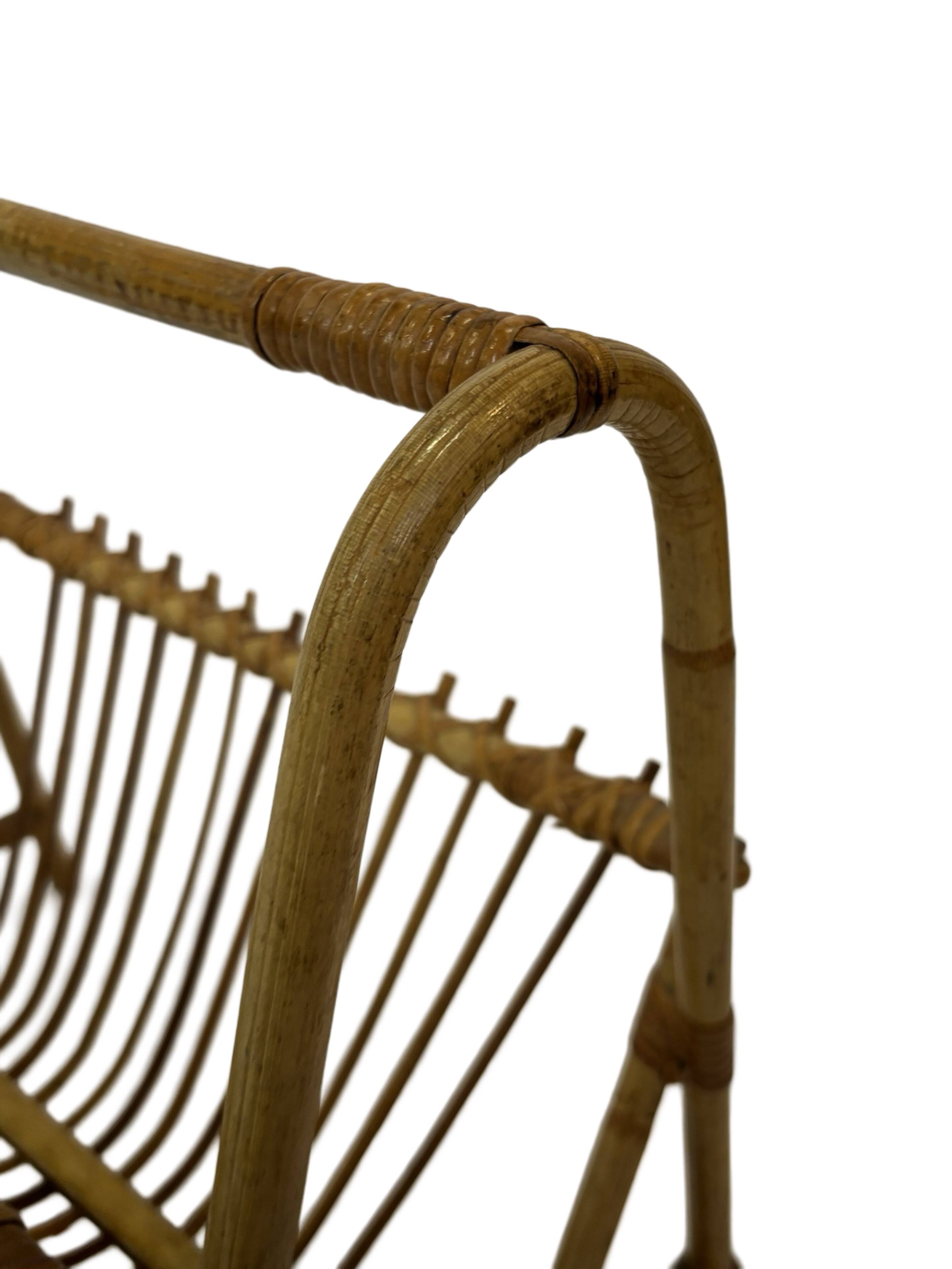 Vintage Rattan Magazine Basket Newspaper Rack 60s Rohe