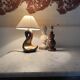 Lampe bois, câble neuf soie, abat-jour neuf