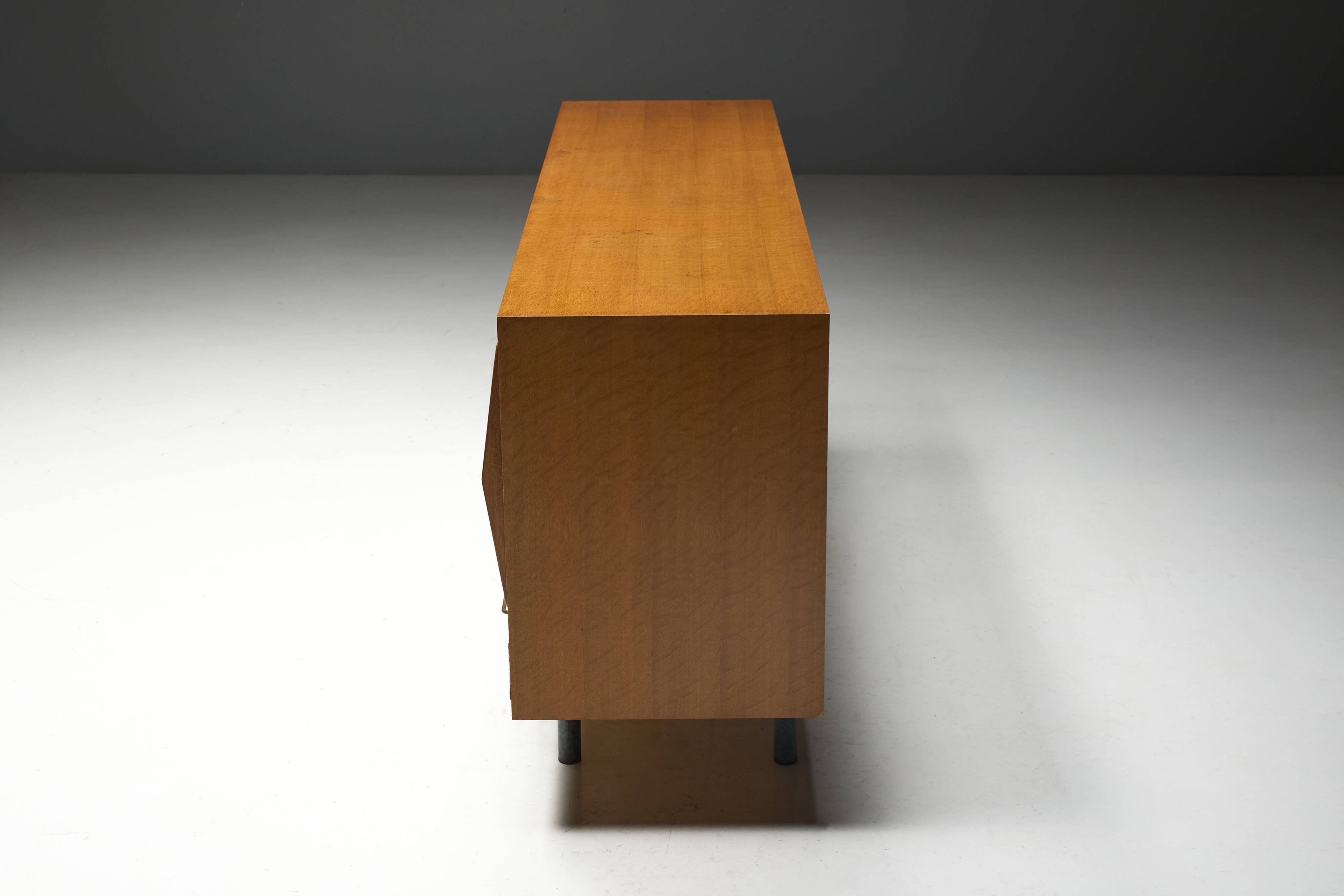 Mid-Century Modern Sideboard with Hammered Metal Façade, France, 1960s