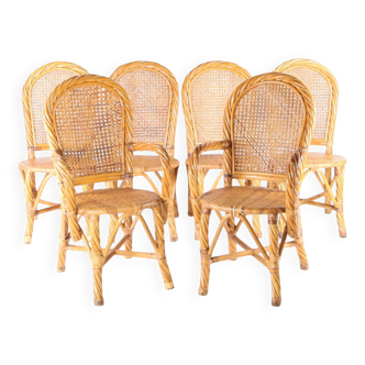 Suite de 6 chaises en rotin