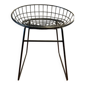 Tabouret en Fil d'Acier Noir par Cees Braakman pour Pastoe