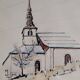 Tableau - aquarelle petite église - signé y.macaigne