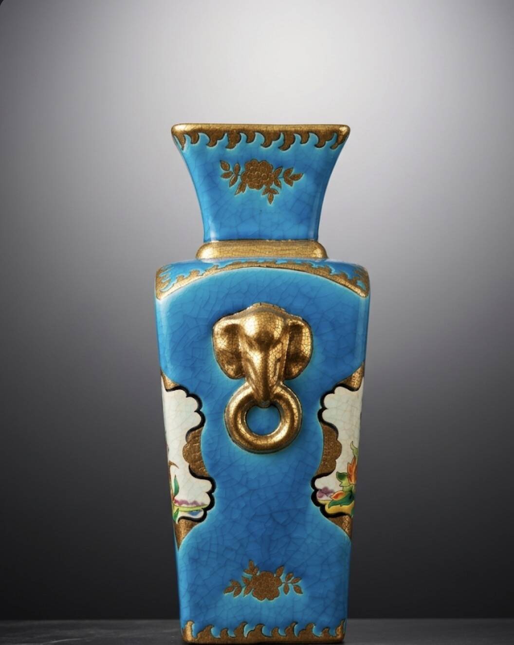 Longwy enamel vase - Art Deco - exotic elephant decoration