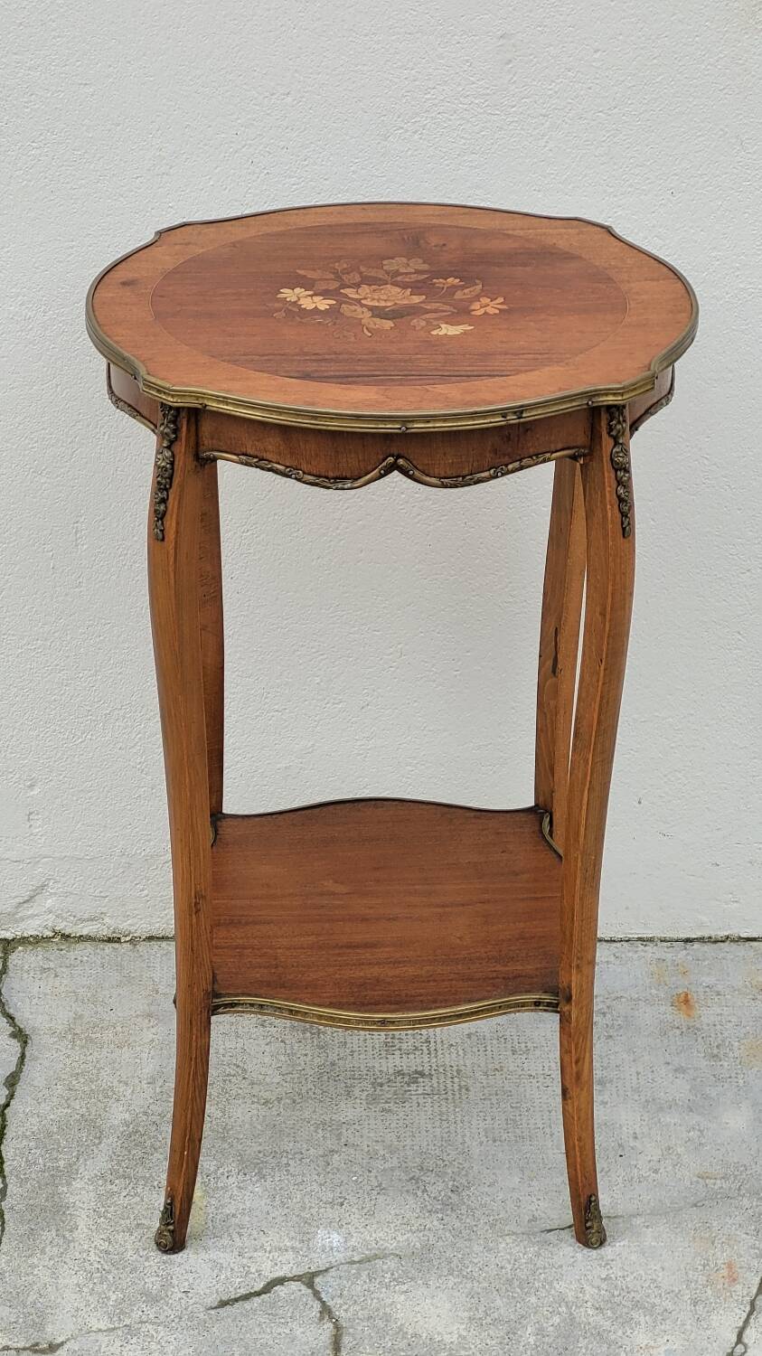 Selette pedestal side table Louis XV style with decorated marquetry and rosewood - 1900s