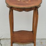 Selette pedestal side table Louis XV style with decorated marquetry and rosewood - 1900s