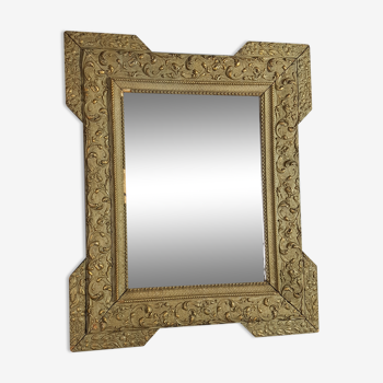 Miroir ancien vers 1900 encadrement bois & stuc 56x45 cm, miroir: 35x26 cm SB