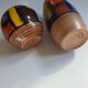 Mid-century pattern Vetrata vases and bowls by Aldo Londi for Bitossi Italy. Black, blue, orange and yellow on a brushed background.