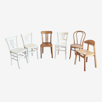 Lot de 6 chaises dépareillées et patinées