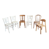 Set of 6 mismatched and patinated chairs