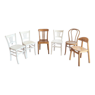 Lot de 6 chaises dépareillées et patinées