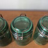 Lot of 3 green glass jars Durfort