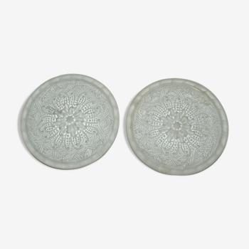 pair of art-deco plates in glass paste by Lorrain