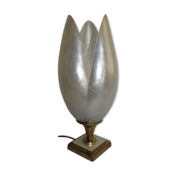Lampe de Table Tulipe Rougier circa 1970 blanc nacré