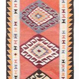 3x10 Salmon Geometric Pattern Vintage Runner, Mid Century Modern, 92x302 Cm