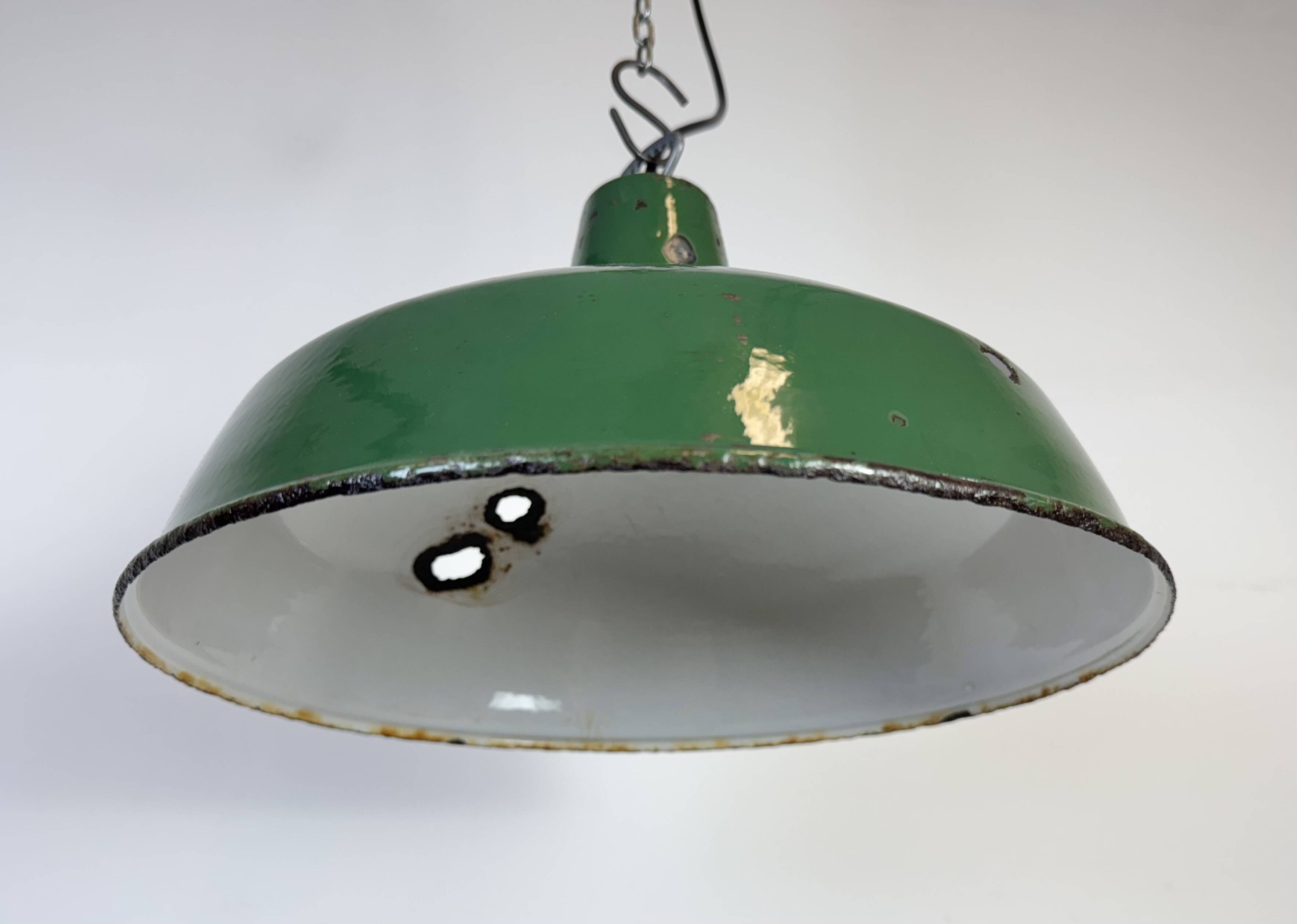 Industrial British Green Enamel Factory Pendant Lamp, 1960s