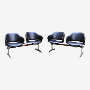Deux double chaises fauteuils bancs en cuir Geoffrey Harcourt Artifort années 60