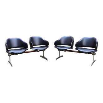 Deux double chaises fauteuils bancs en cuir Geoffrey Harcourt Artifort années 60