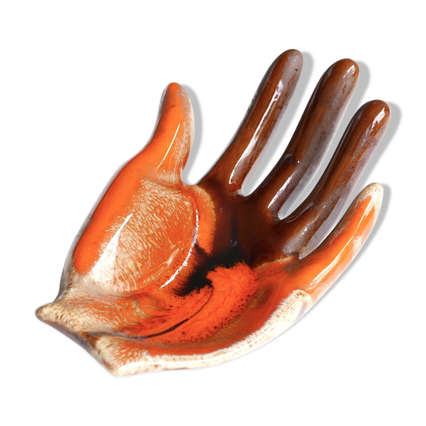 Hand vacuum Pocket ceramic Orange Vallauris, years 70