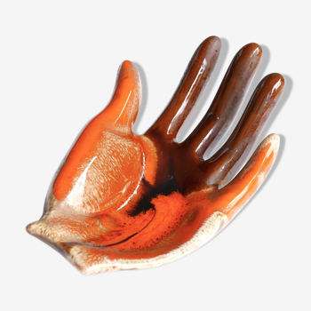 Vide poche main en céramique orange Vallauris années 70