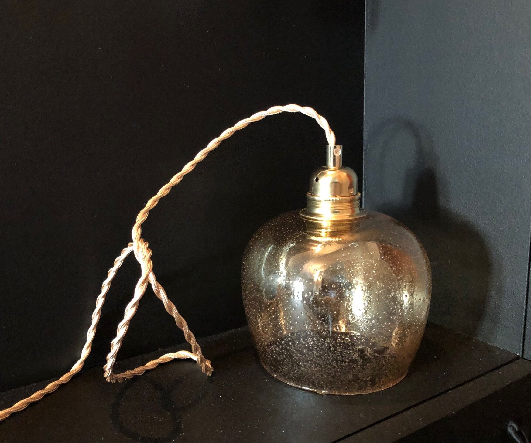 2 bubble blown glass pendant lamps