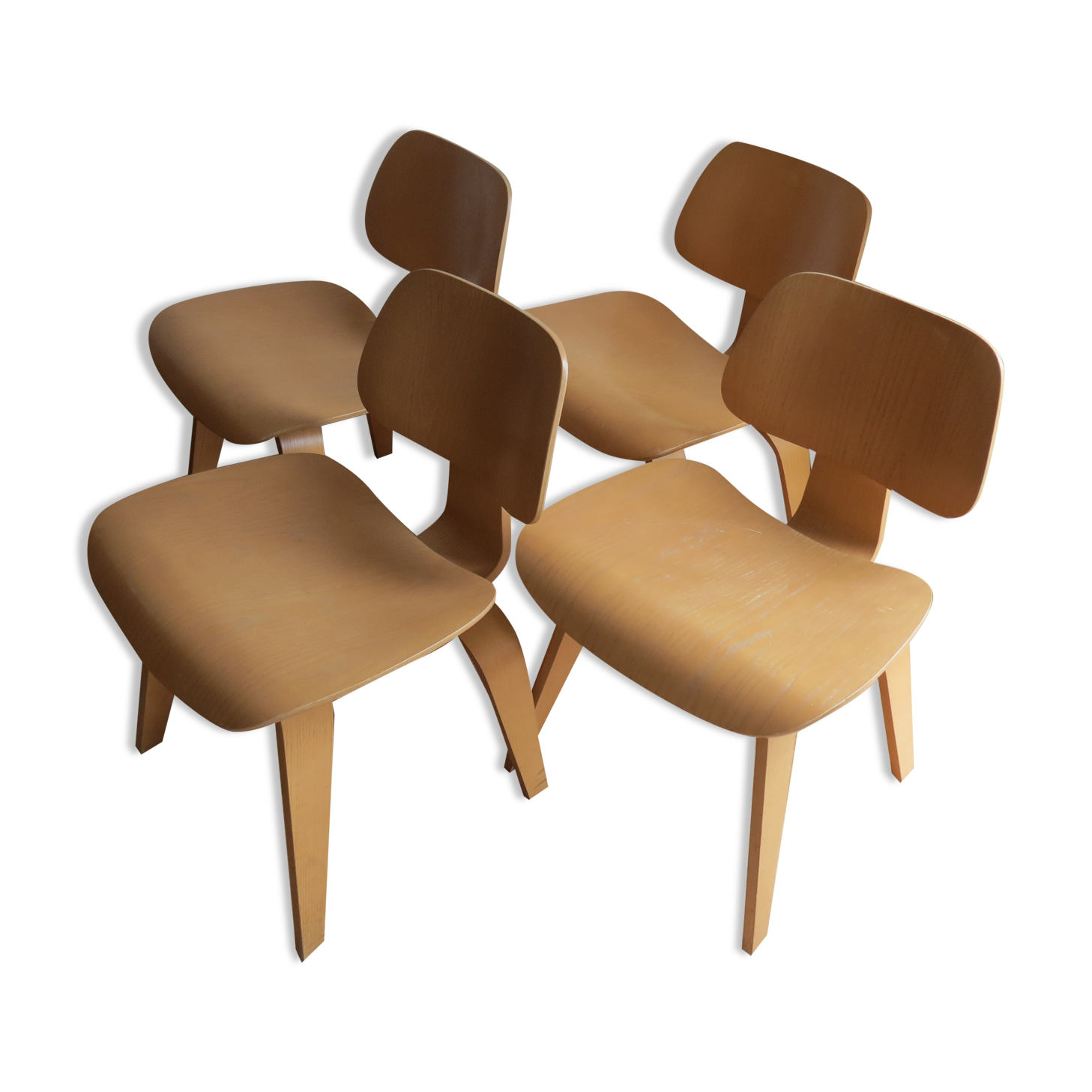 Set Of 4 Dcw Dining Chairs By Charles Eames For Vitra Plywood 1999