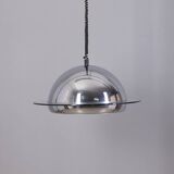 VINTAGE 1970S CHANDELIER IN CHROME-PLATED METAL AND GLASS, ITALIAN DESIGN