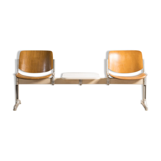 Waiting room bench, with 2 seats and a shelf, signed Castelli