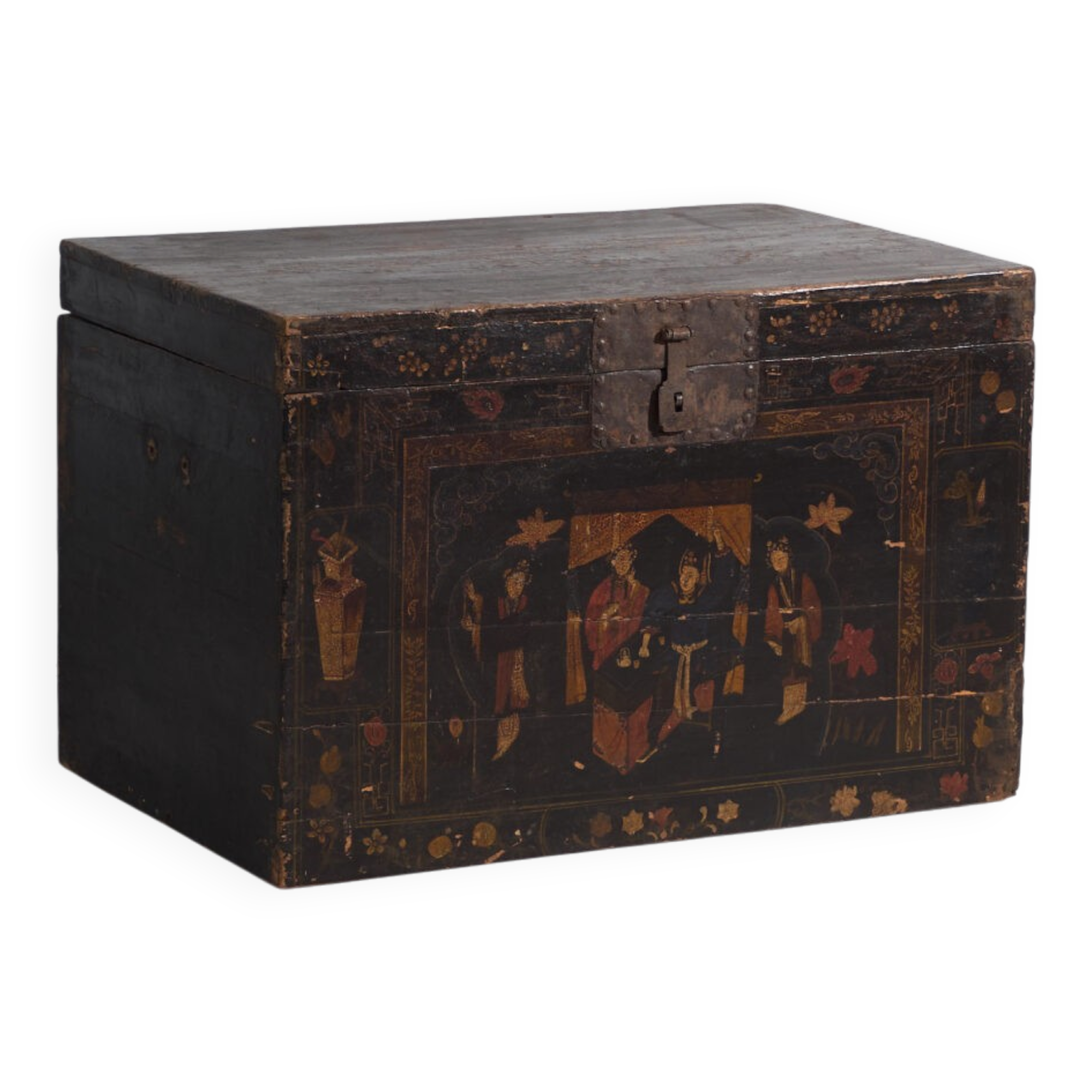 Coffre ancien peint en bois de pin – Chine, vers 1900