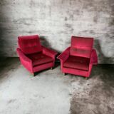Pair of vintage comfortable armchairs in fabrics probably italian from the 1950s-60s