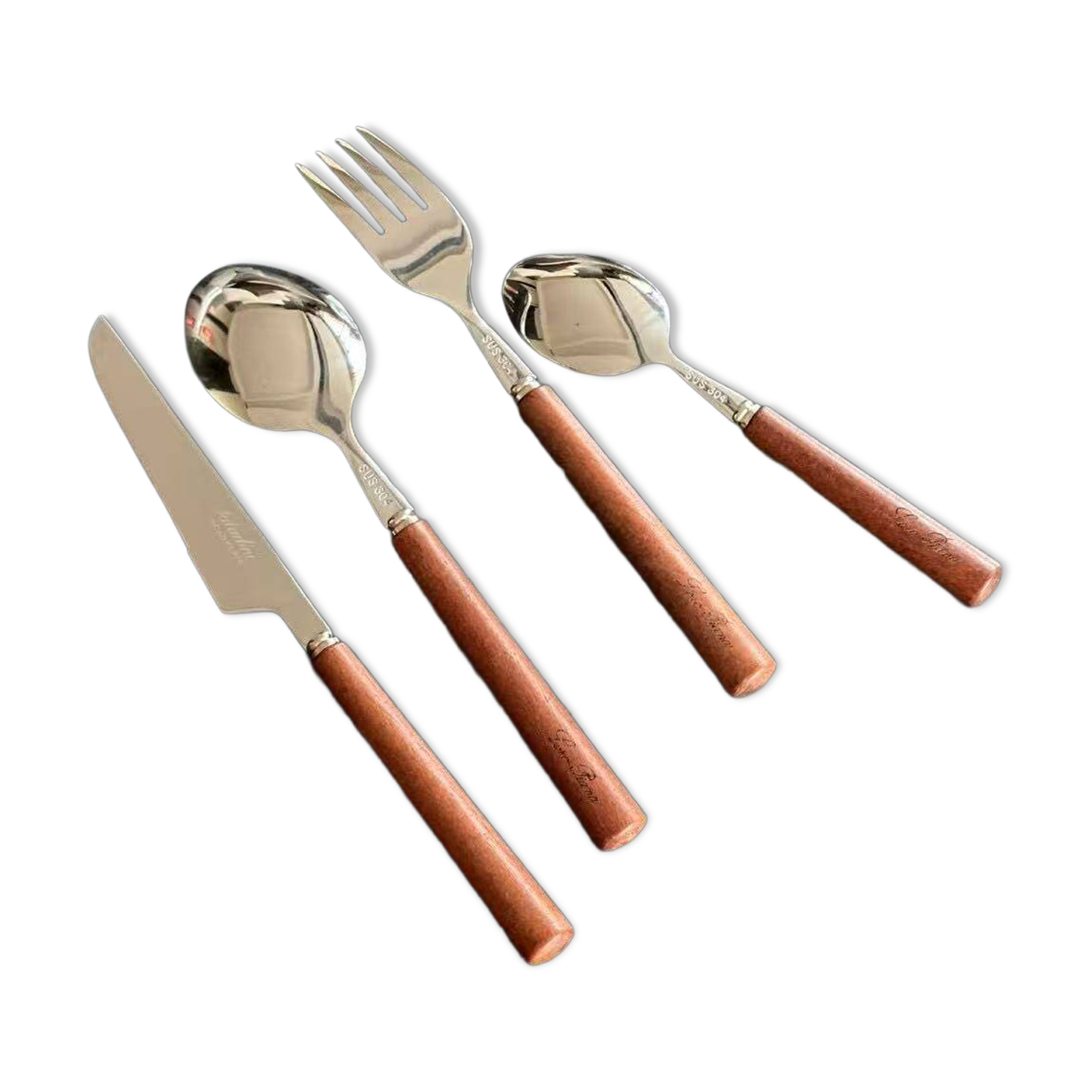Loro Piana 4-piece mahogany knife and fork set