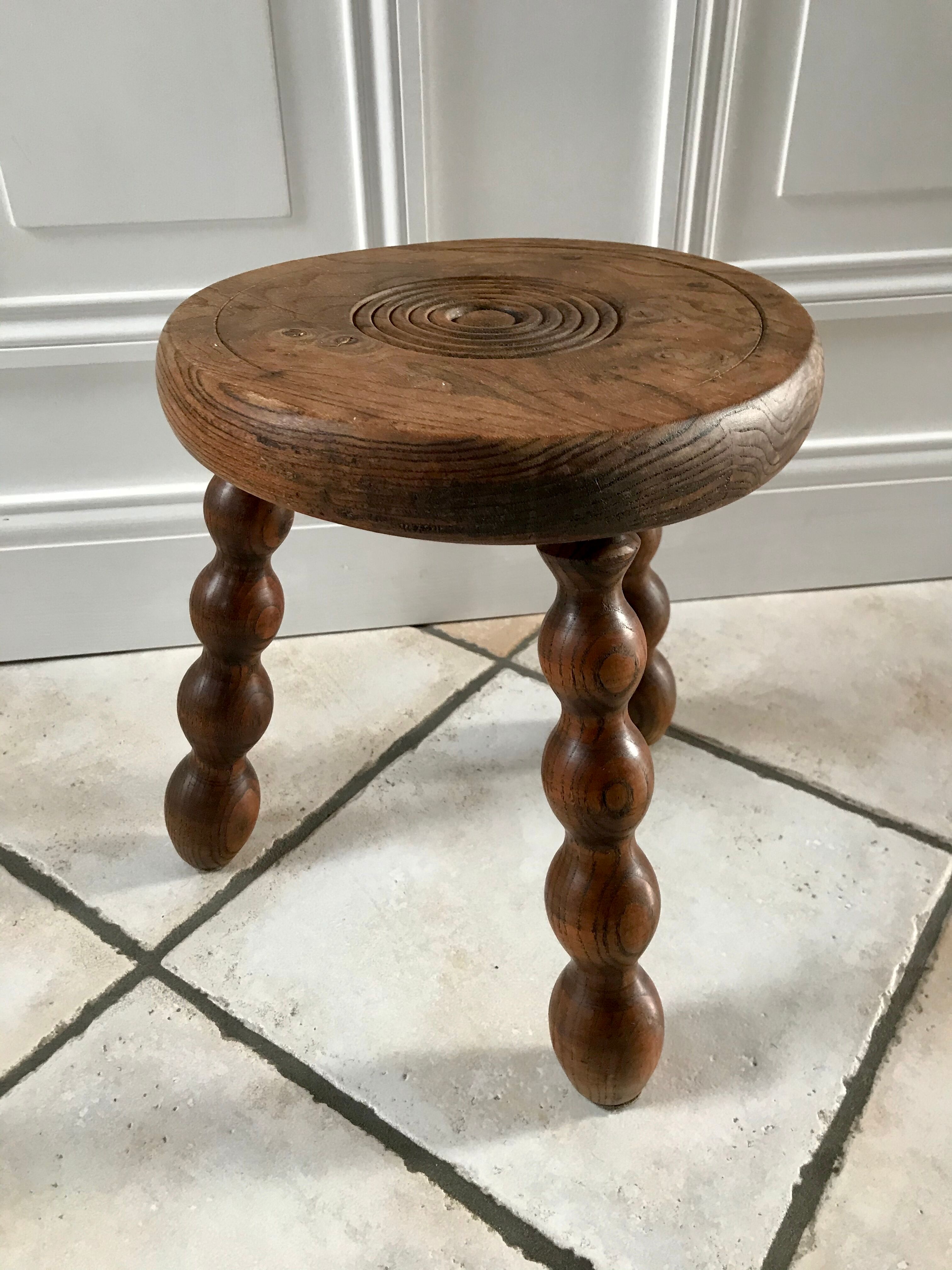 Low wooden stool turned solid 70s
