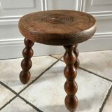 Low wooden stool turned solid 70s