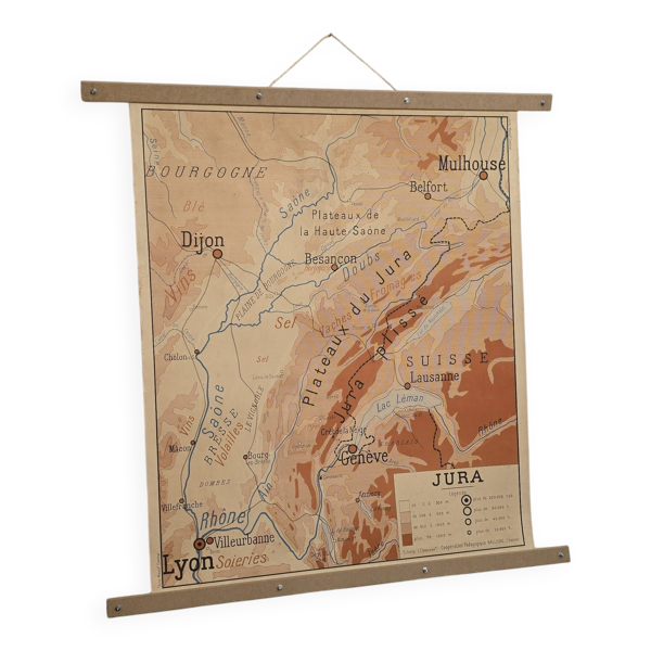 Carte de géographie carte d'école Jura et massif central