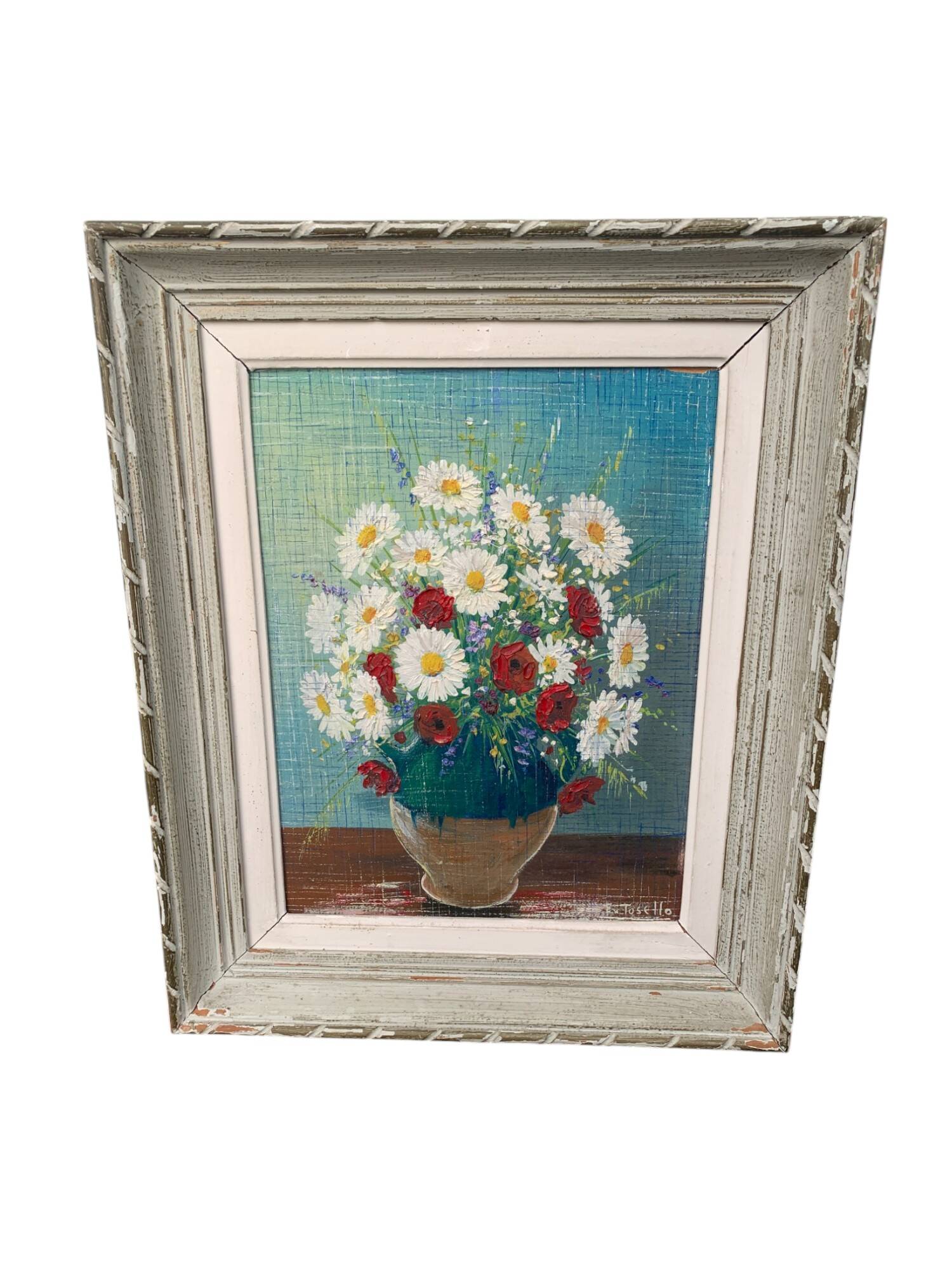 Beautiful painting bouquet of marquetry E Tosselo