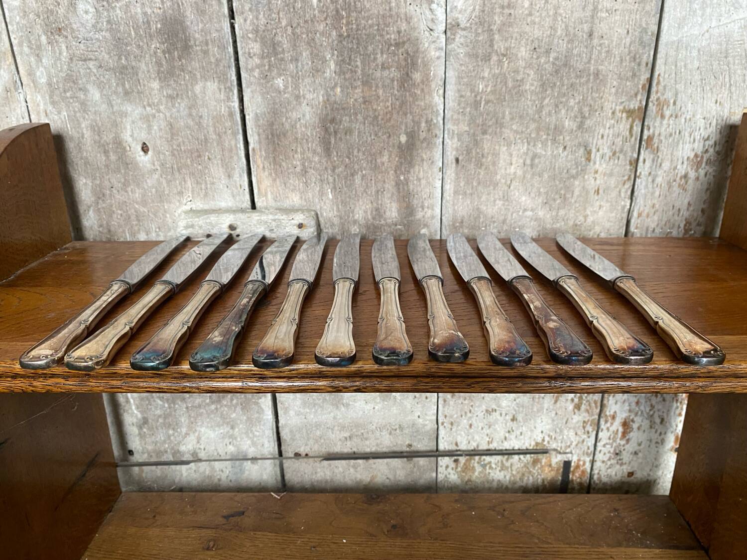 Set of 12 Knives with Silver Metal Handles + Stainless Steel Blades #B339