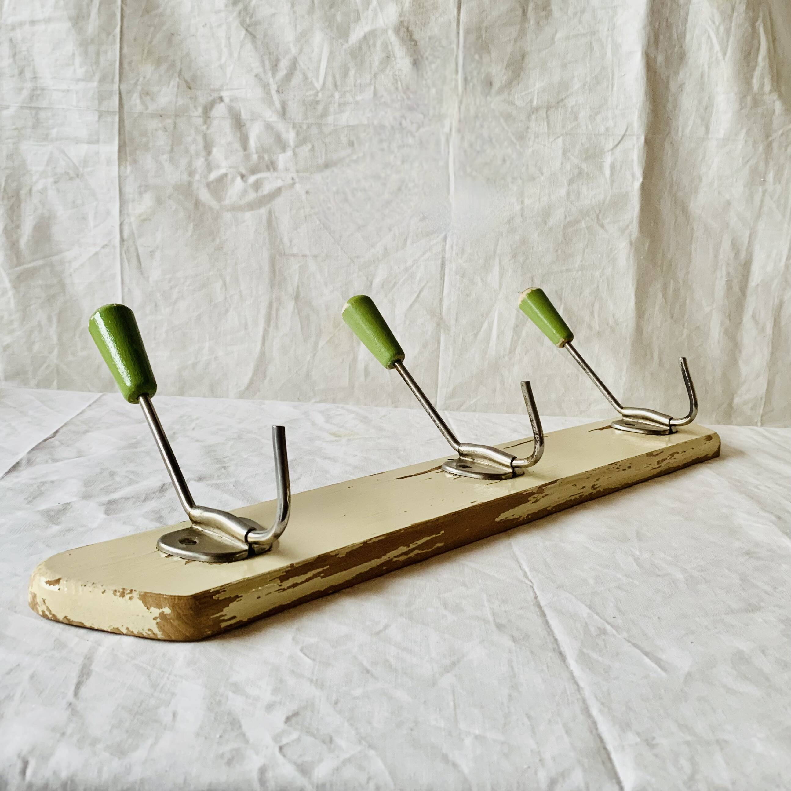 Vintage wooden wall coat rack - 3 hooks